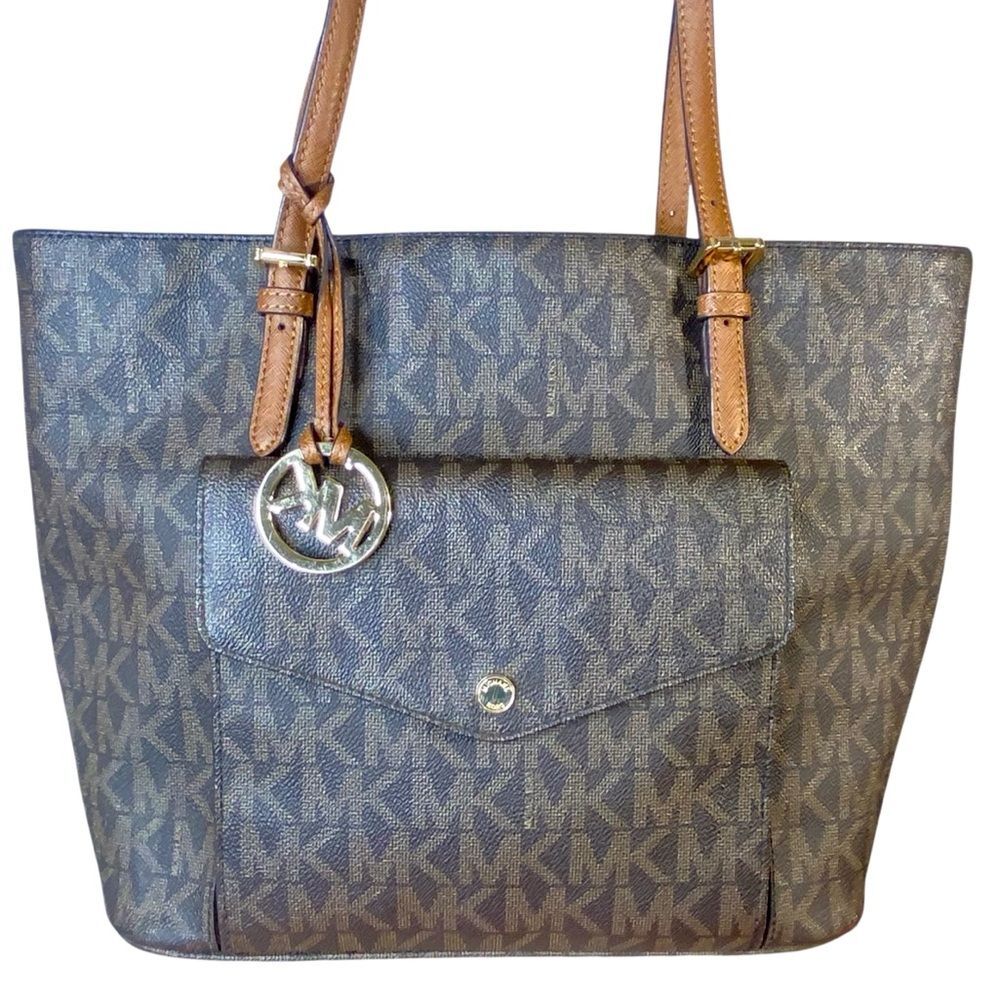 Michael Kors Brown Monogram Tote with Tan Straps